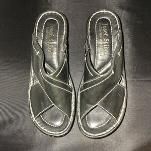 Josef Seibel Black Leather Strappy Slip-on Sandals Size 36